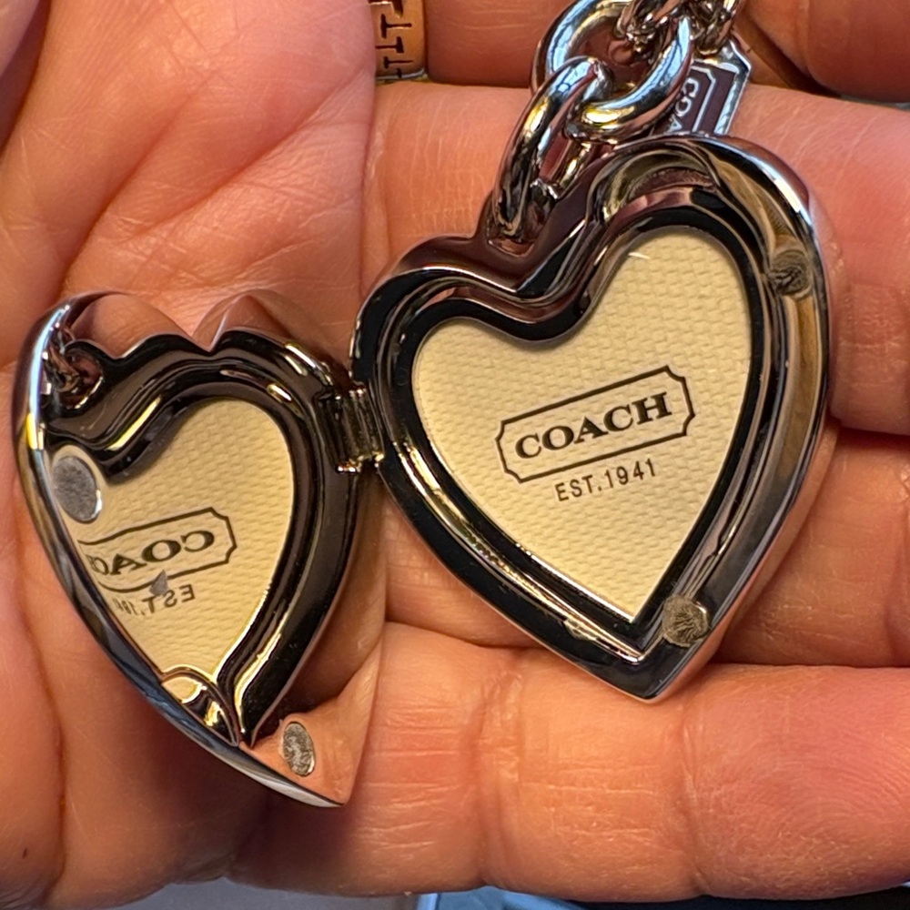 Coach Silver and Brown Heart Locket Keychain with Coach Mini Pen - Picture 3 of 5